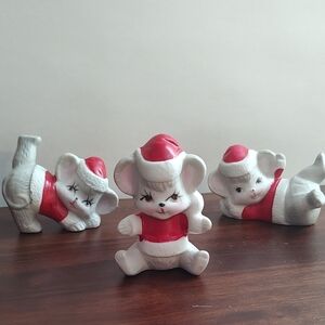 Vintage Set Of Three Dancing My Yoga Santa Christmas Holiday Decor Mantle Piece